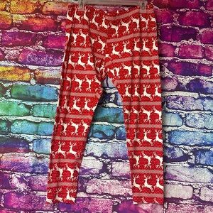 Red & White Reindeer Leggings- NWOT